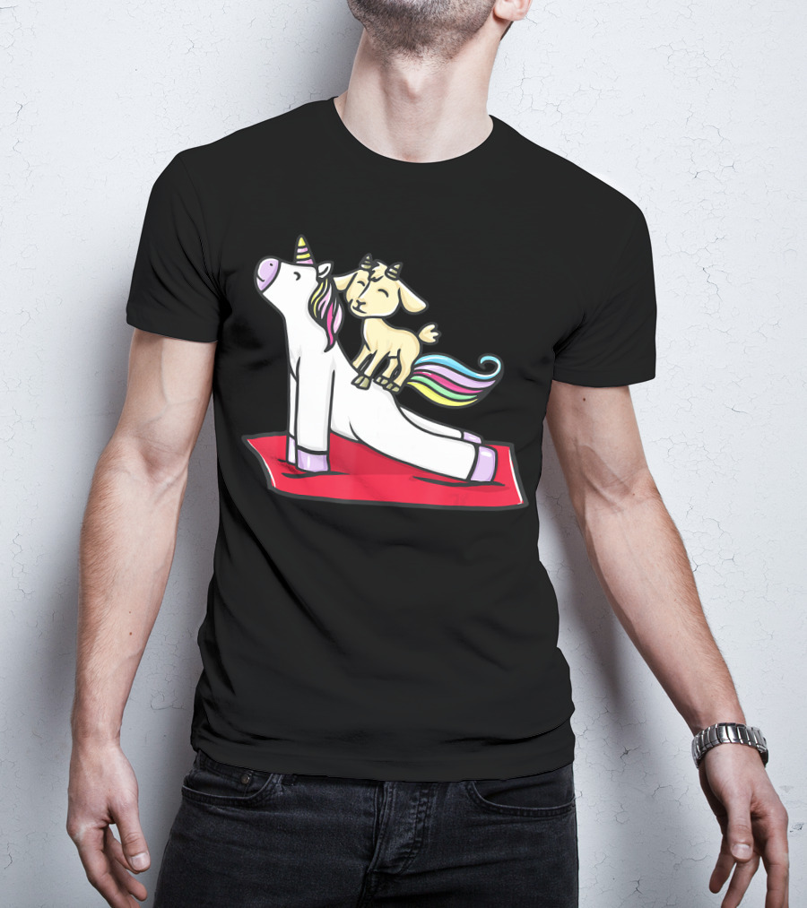 Goat Balancing On Yoga Unicorn Rainbow Mane T-Shirt