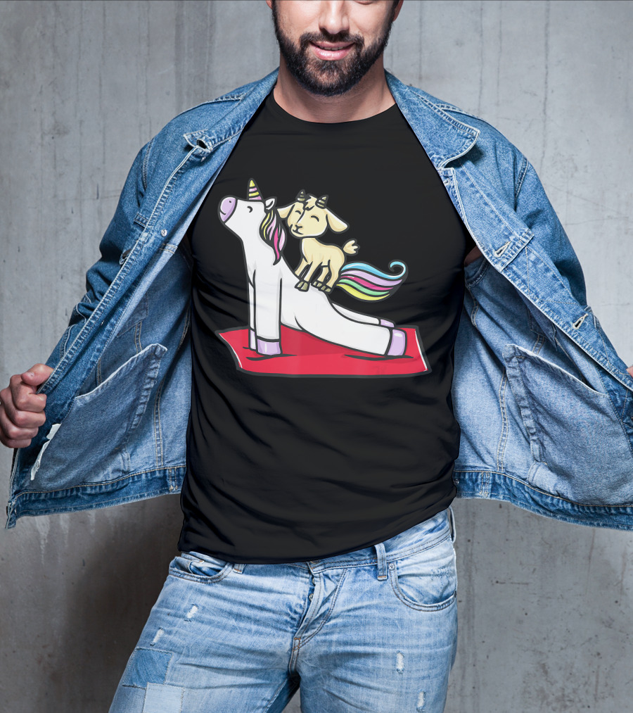 Goat Balancing On Yoga Unicorn Rainbow Mane T-Shirt