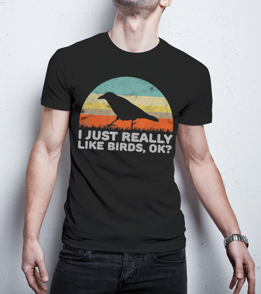 I Just Really Like Birds OK Retro Sunset Bird T-Shirt