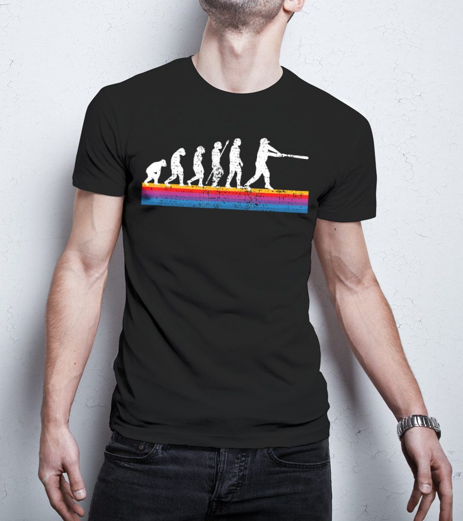 Funny Vintage Baseball Evolution Silhouette Retro Stripes T-Shirt