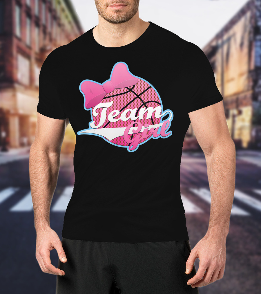 Gender Reveal Party Team Pink Girl Basketball Bow T-Shirt