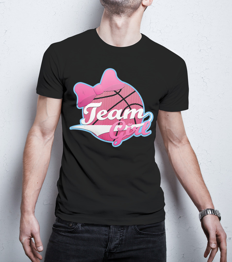 Gender Reveal Party Team Pink Girl Basketball Bow T-Shirt