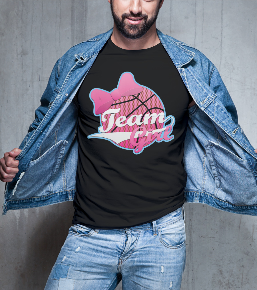 Gender Reveal Party Team Pink Girl Basketball Bow T-Shirt
