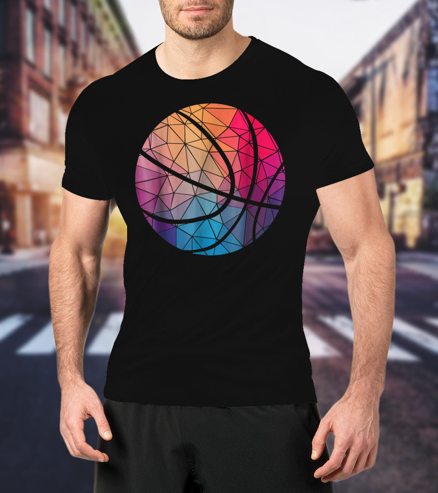 Geometric Cool Rainbow Basketball Shape T-Shirt