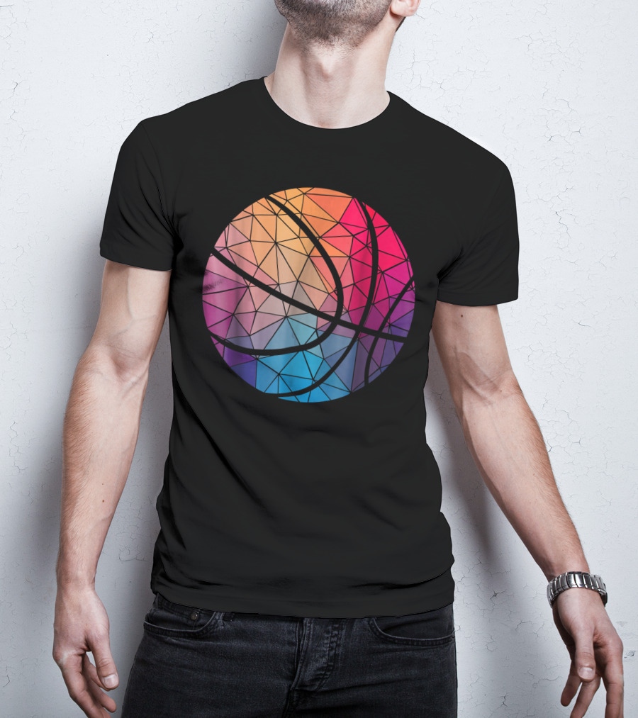 Geometric Cool Rainbow Basketball Shape T-Shirt