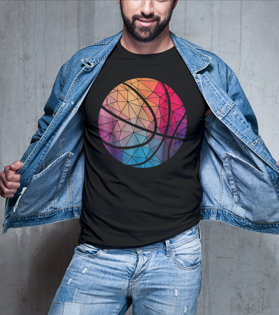 Geometric Cool Rainbow Basketball Shape T-Shirt