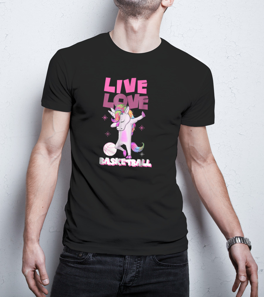 Live Love Basketball Dabbing Unicorn T-Shirt