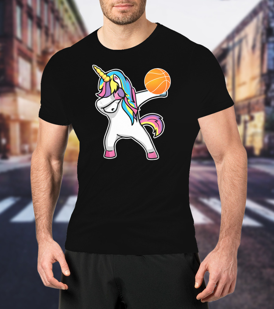 Unicorn Dabbing Basketball Player With Colorful Mane T-Shirt