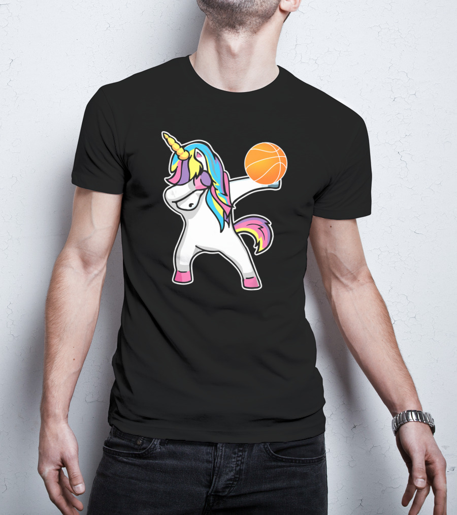 Unicorn Dabbing Basketball Player With Colorful Mane T-Shirt