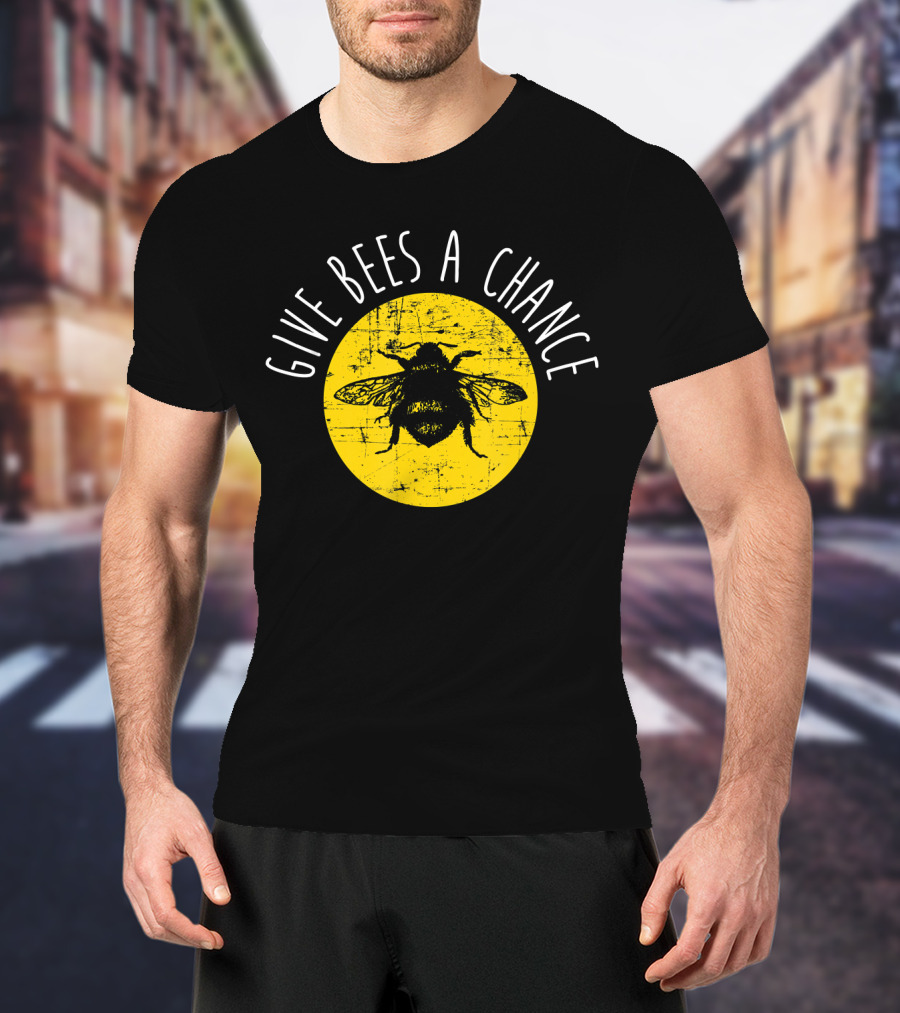 Give Bees A Chance Funny Cute Vegan Yellow Circle Bee T-Shirt