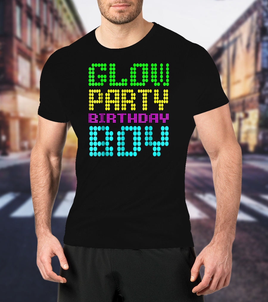 Glow Party Birthday Boy Colorful Dot Text T-Shirt