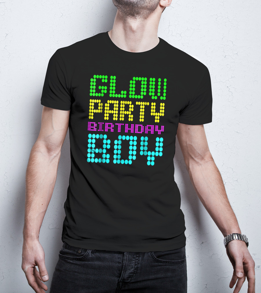 Glow Party Birthday Boy Colorful Dot Text T-Shirt