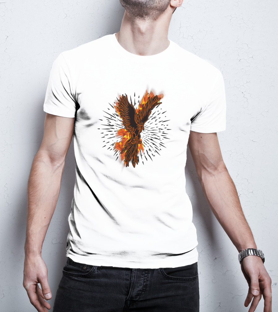 Gothic Burning Phoenix Motorcycle Riders Wil Fire Bird Flames T-Shirt