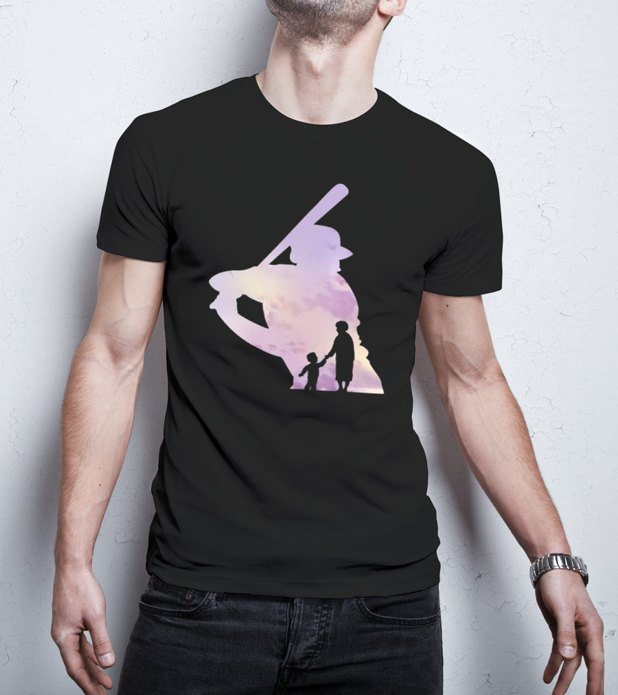 Grandma Behind Every Player Baseball Silhouette With Child Holding Hands T-Shirt
