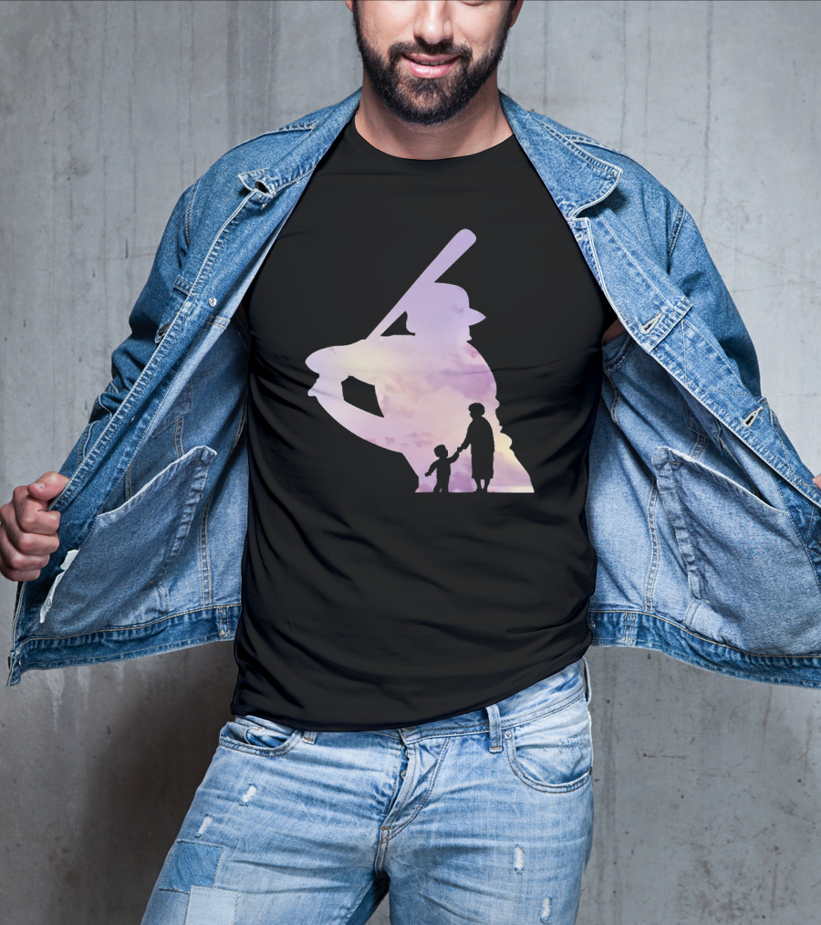 Grandma Behind Every Player Baseball Silhouette With Child Holding Hands T-Shirt