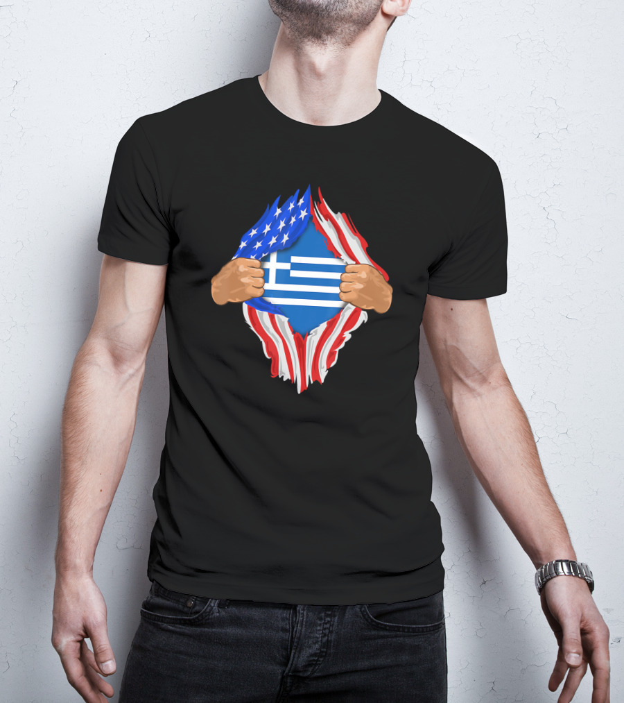 Greek Blood Inside Me Greece With American Flag Reveal T-Shirt