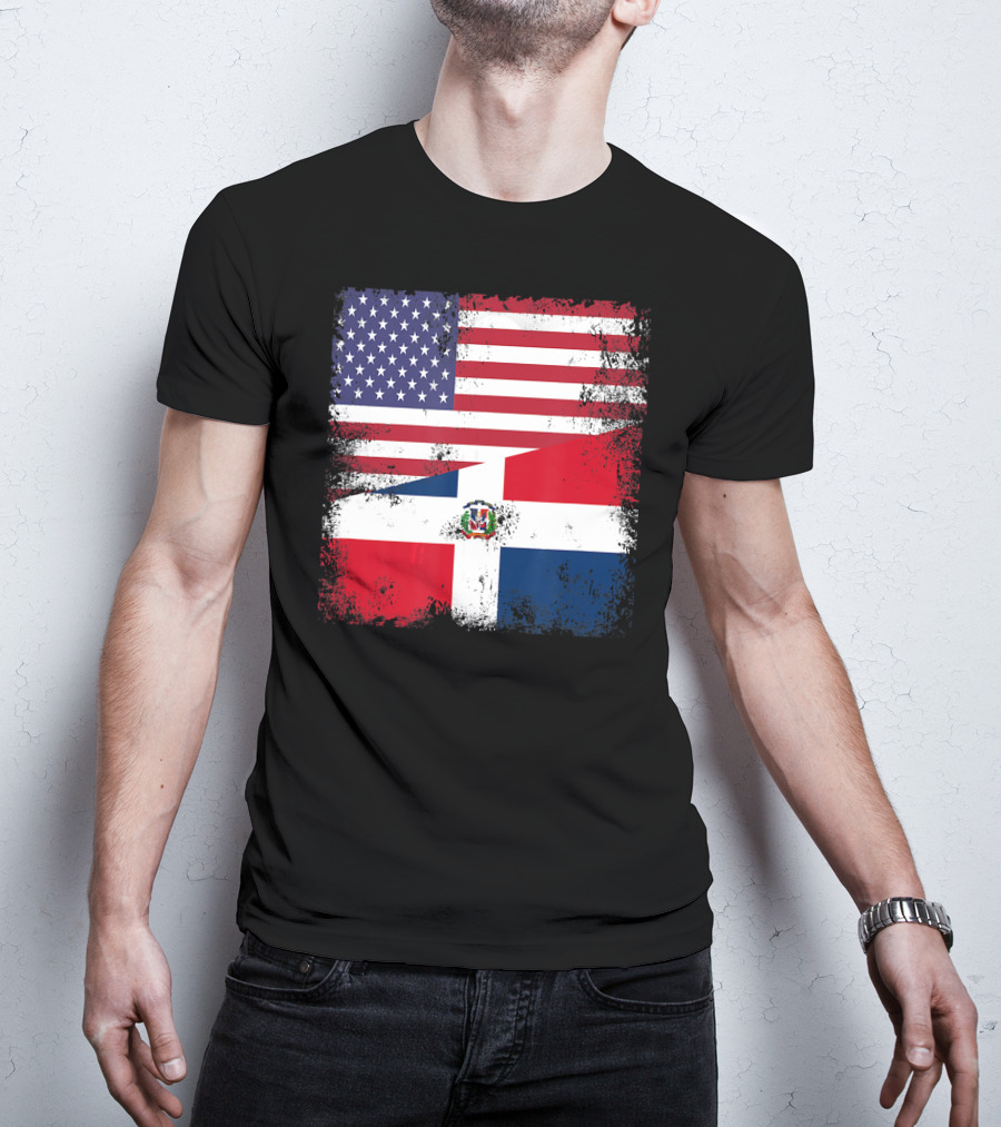 Half Dominican Flag Vintage USA American Dominican Grunge T-Shirt