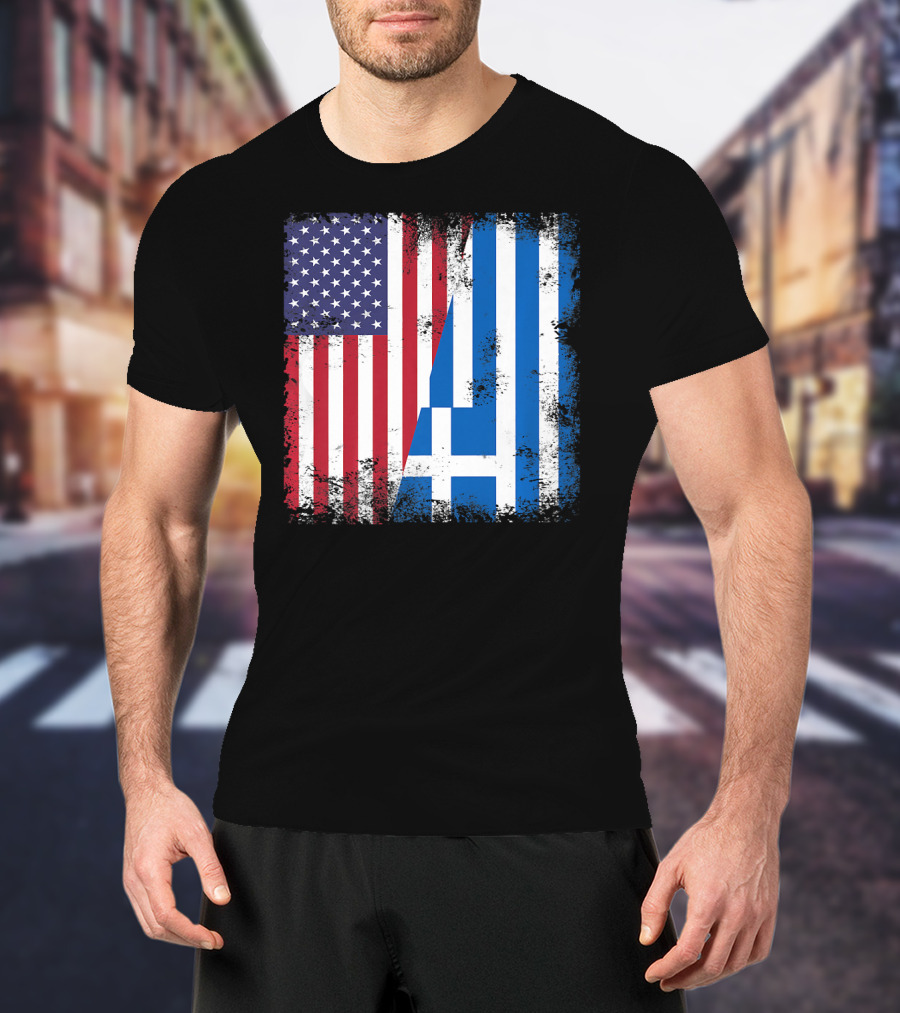 Half Greek Flag Vintage Greece U.S. Split Distressed American Greek Flags T-Shirt