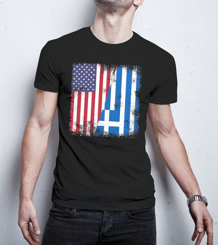 Half Greek Flag Vintage Greece U.S. Split Distressed American Greek Flags T-Shirt