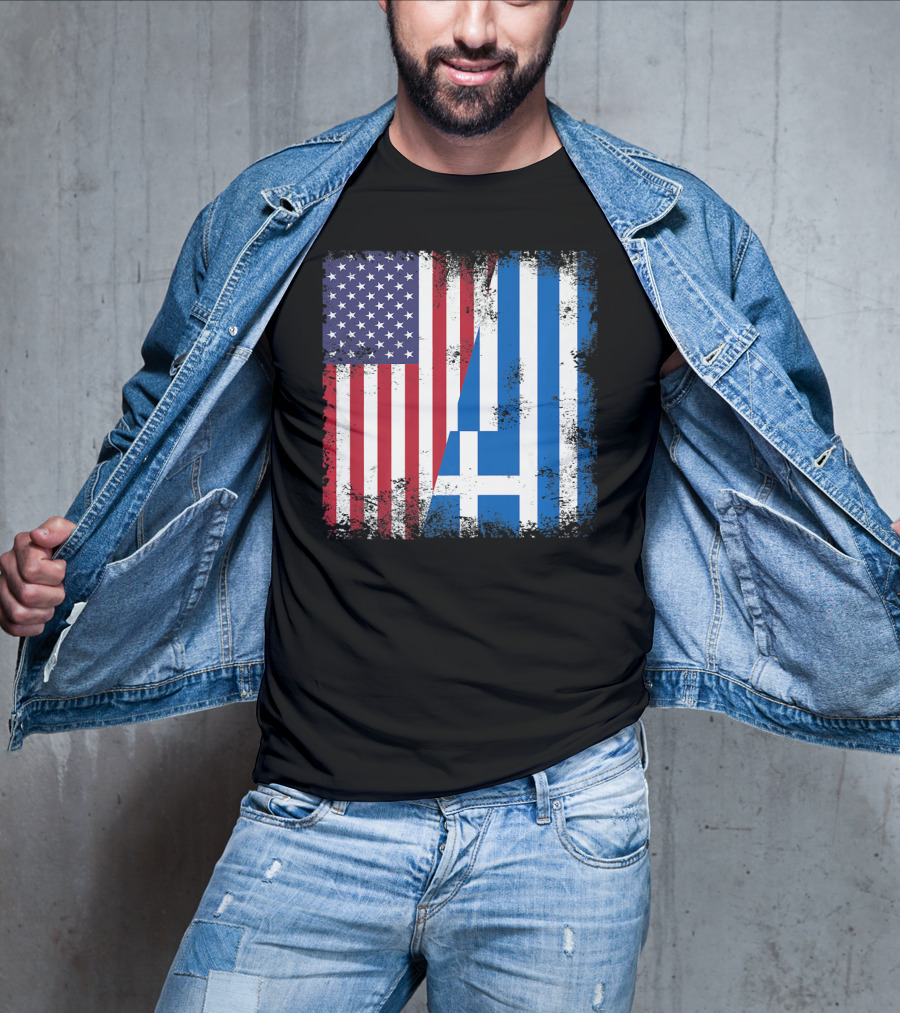 Half Greek Flag Vintage Greece U.S. Split Distressed American Greek Flags T-Shirt