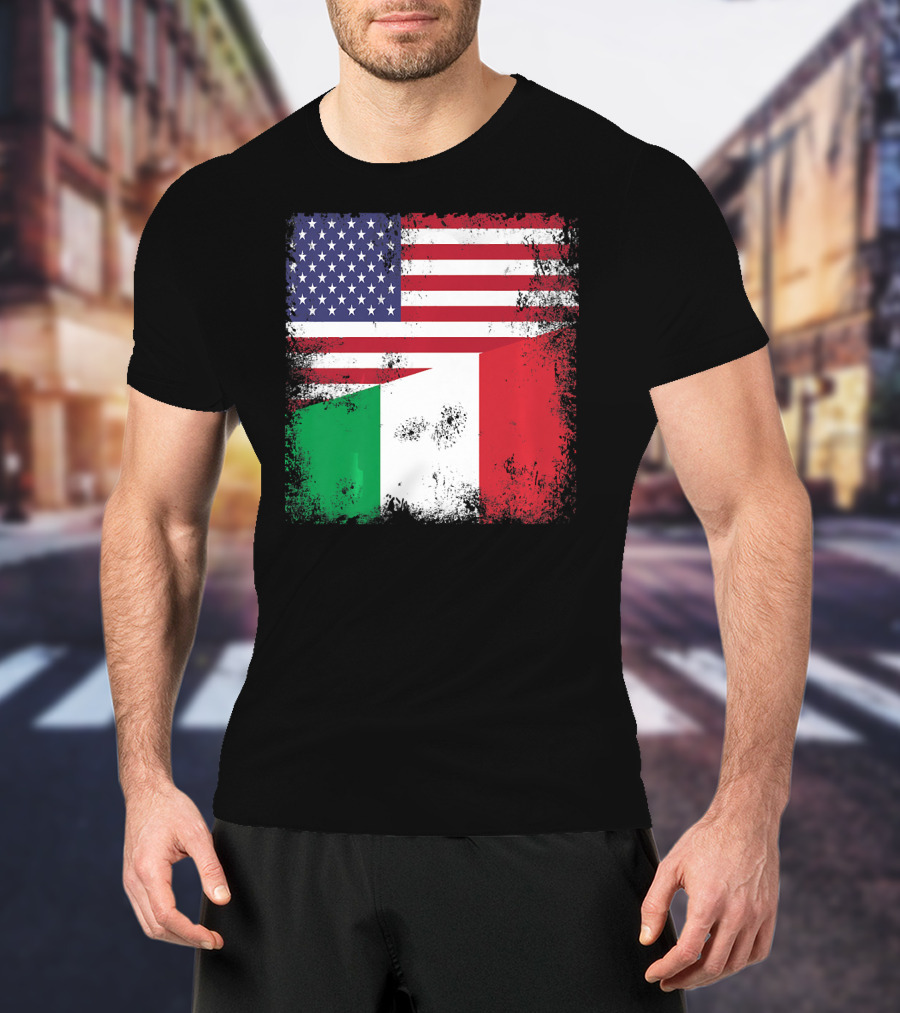 Half Italian Flag Vintage Italy U.S. American Grunge T-Shirt