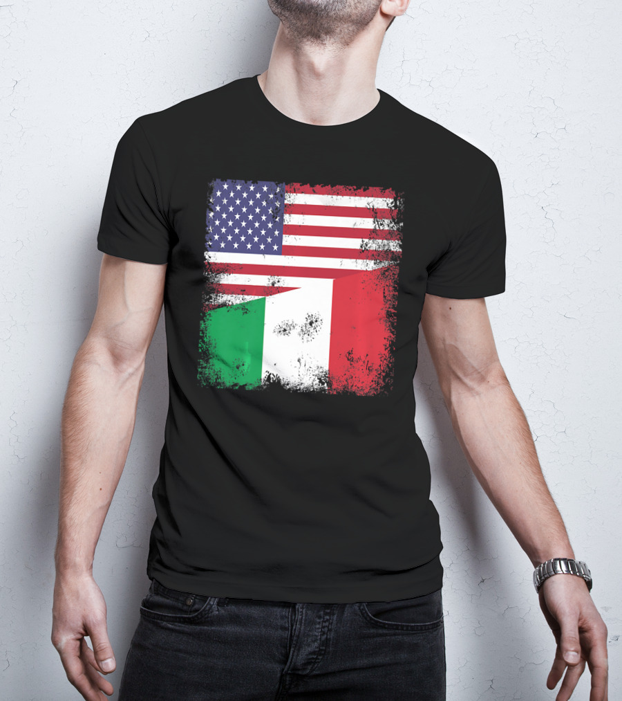Half Italian Flag Vintage Italy U.S. American Grunge T-Shirt