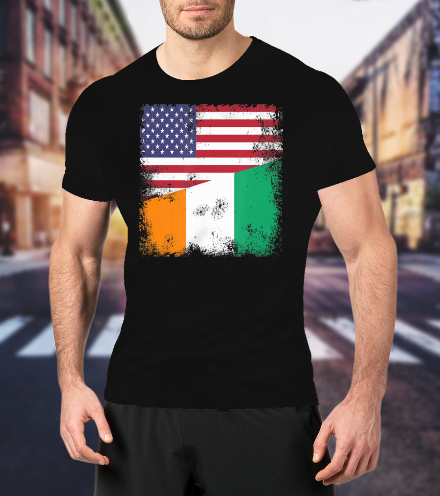 Half Ivorian Flag Vintage Cote D'I With Distressed USA Flag T-Shirt