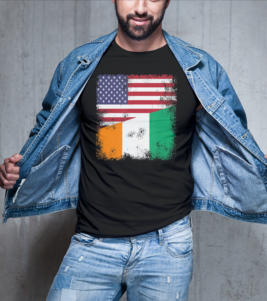 Half Ivorian Flag Vintage Cote D'I With Distressed USA Flag T-Shirt