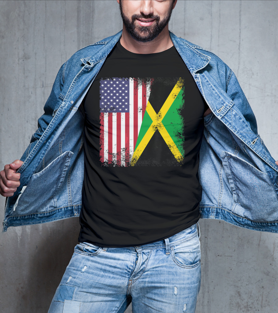 Half Jamaican Flag Vintage Jamaica U.S.A. Flag Overlay T-Shirt