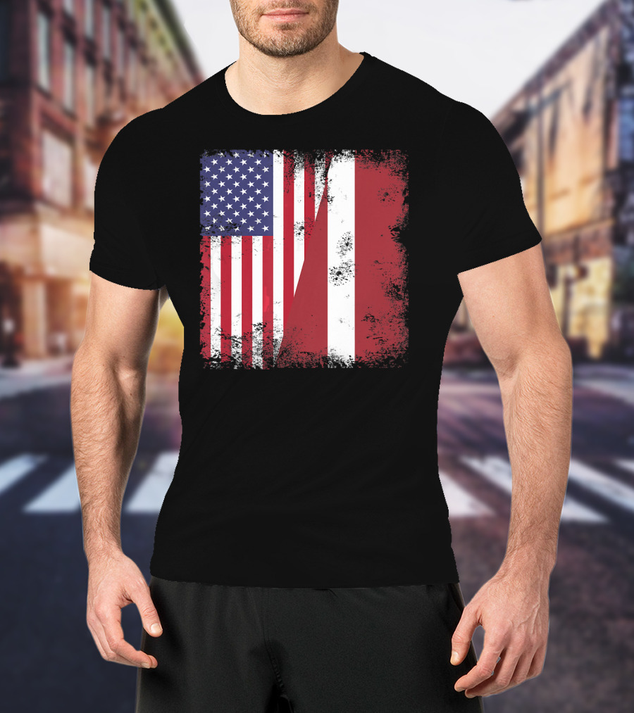 Half Latvian Half American Flag Vintage Latvia U T-Shirt