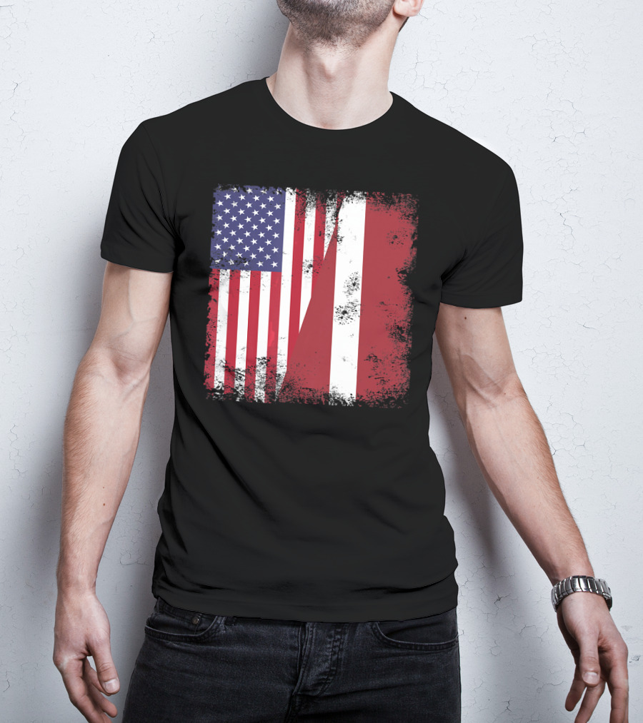 Half Latvian Half American Flag Vintage Latvia U T-Shirt