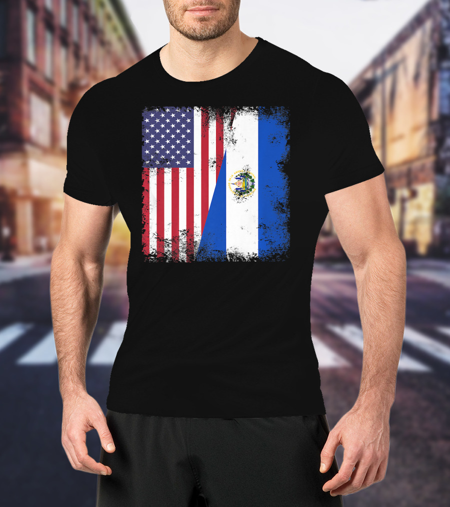 United States And Half Salvadoran Flag Vintage El Sal T-Shirt