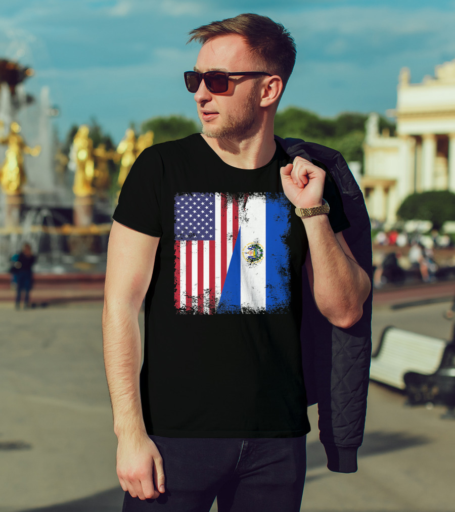 United States And Half Salvadoran Flag Vintage El Sal T-Shirt