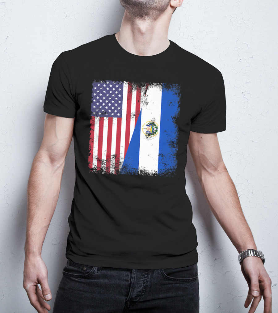 United States And Half Salvadoran Flag Vintage El Sal T-Shirt