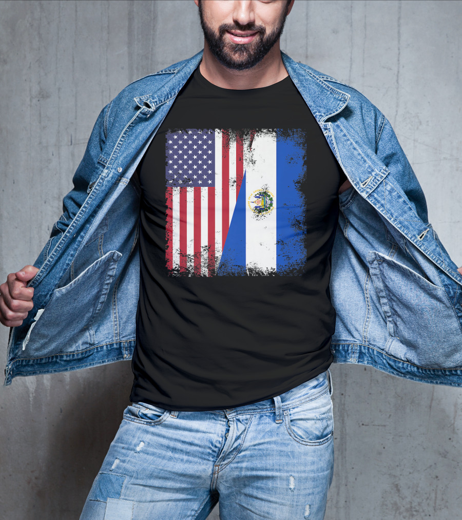 United States And Half Salvadoran Flag Vintage El Sal T-Shirt
