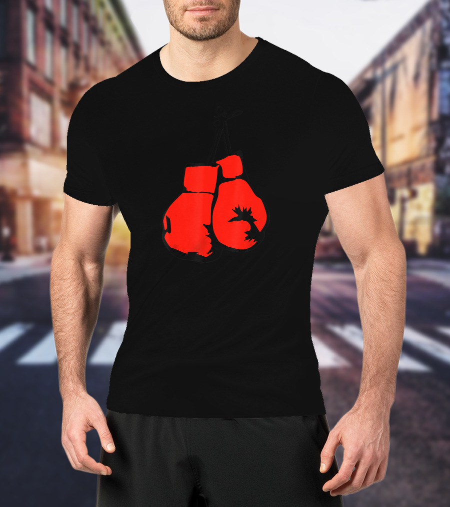 Hanging Red Boxing Gloves With Rooster T-Shirt