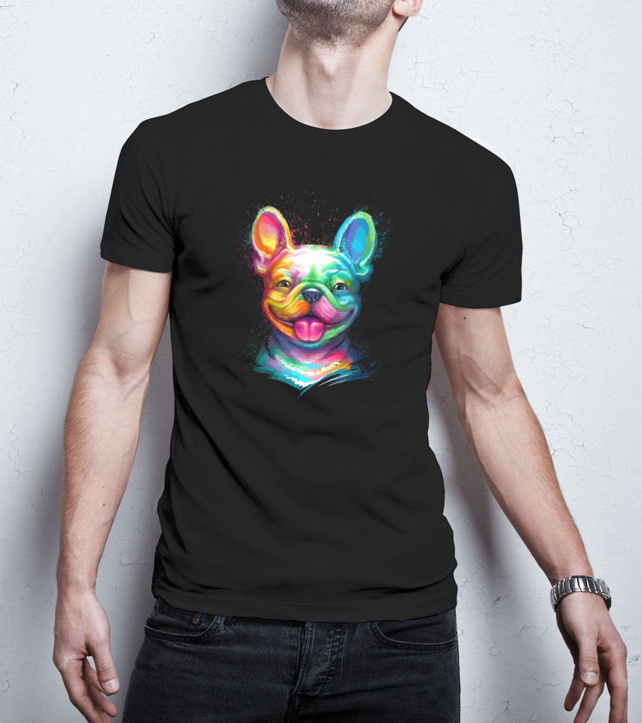 Colorful Happy French Bulldog Smiling Face T-Shirt