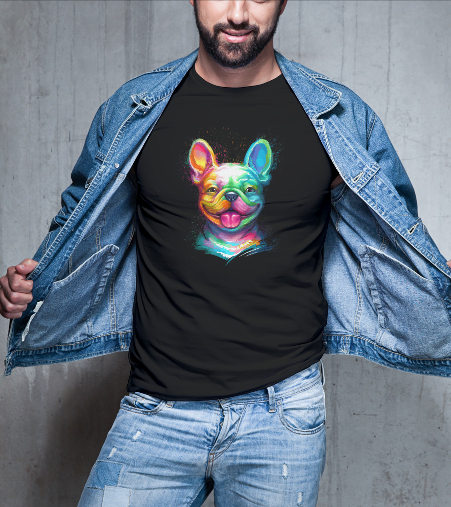 Colorful Happy French Bulldog Smiling Face T-Shirt
