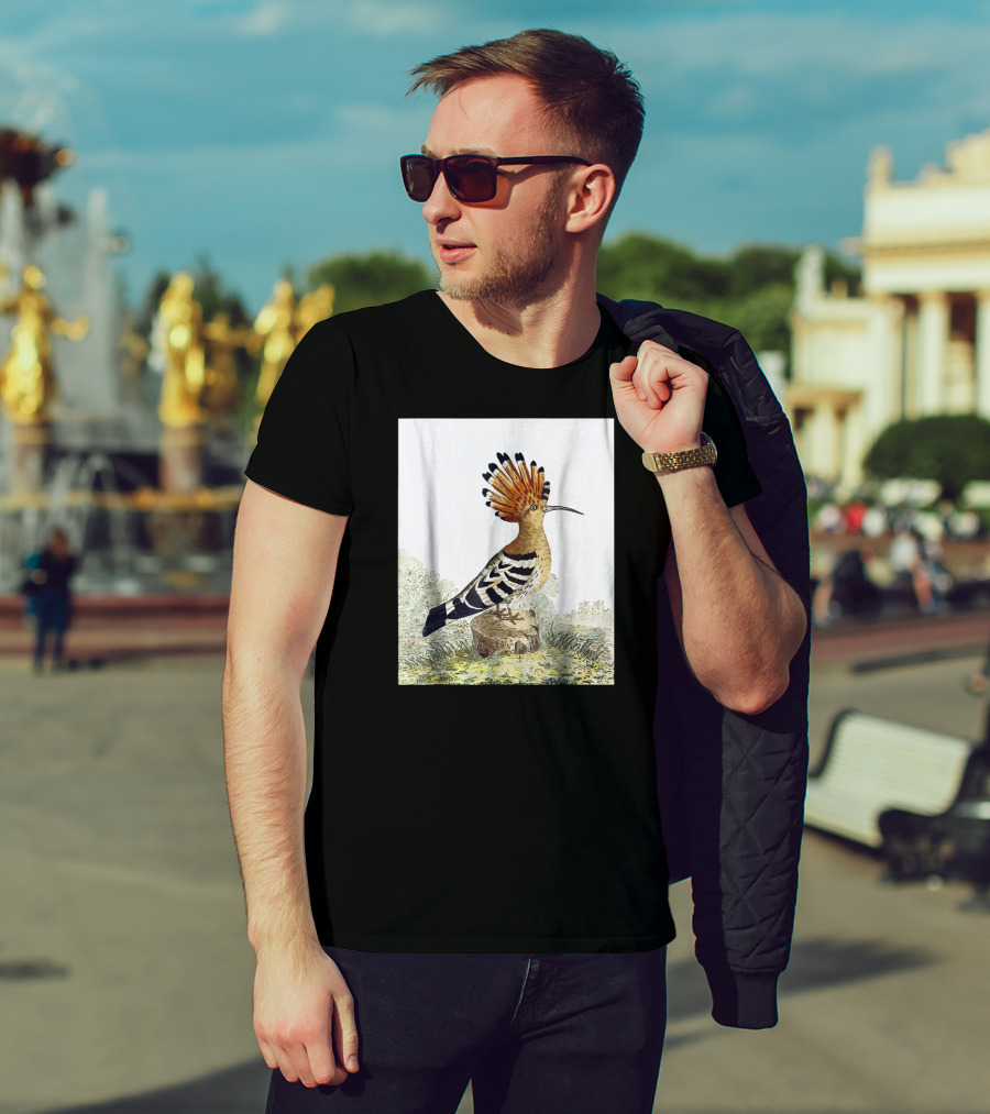 Hoopoe Bird Watercolor On Log Scenic Background T-Shirt