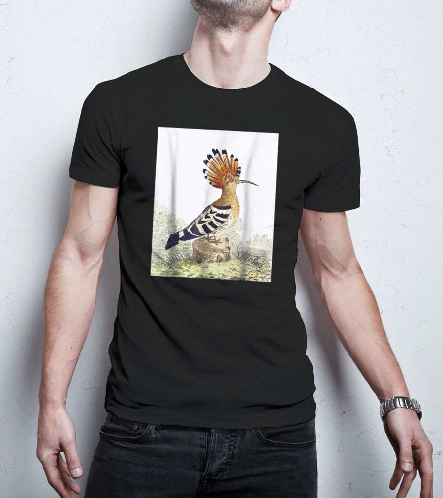 Hoopoe Bird Watercolor On Log Scenic Background T-Shirt