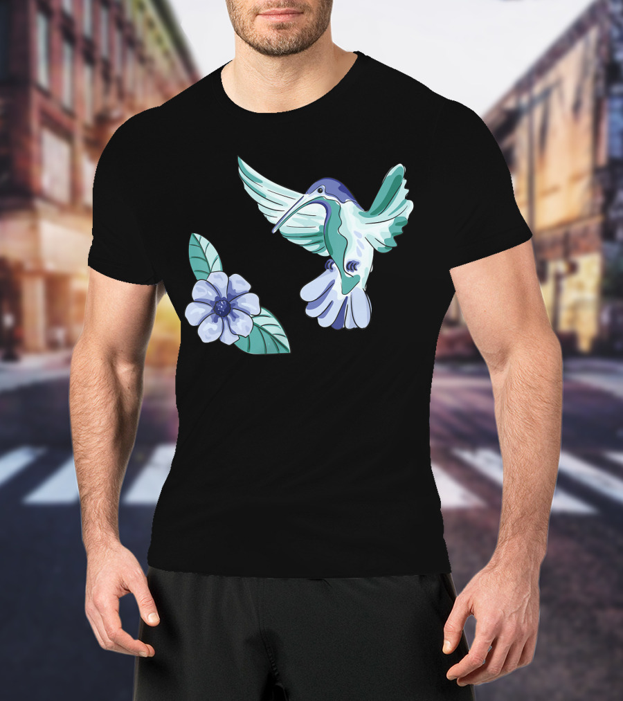 Humming Bird Flower Watercolor Aquarell Co T-Shirt