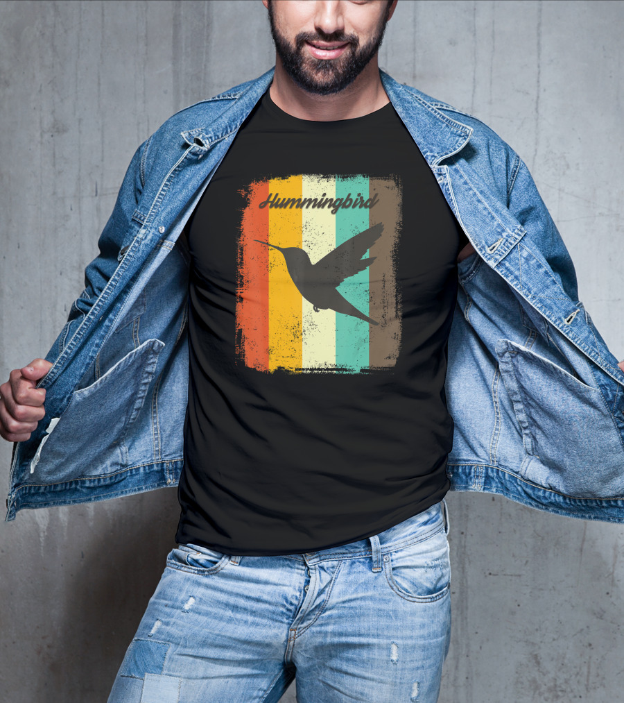 70s Vintage Hummingbird Silhouette Retro Stripes T-Shirt