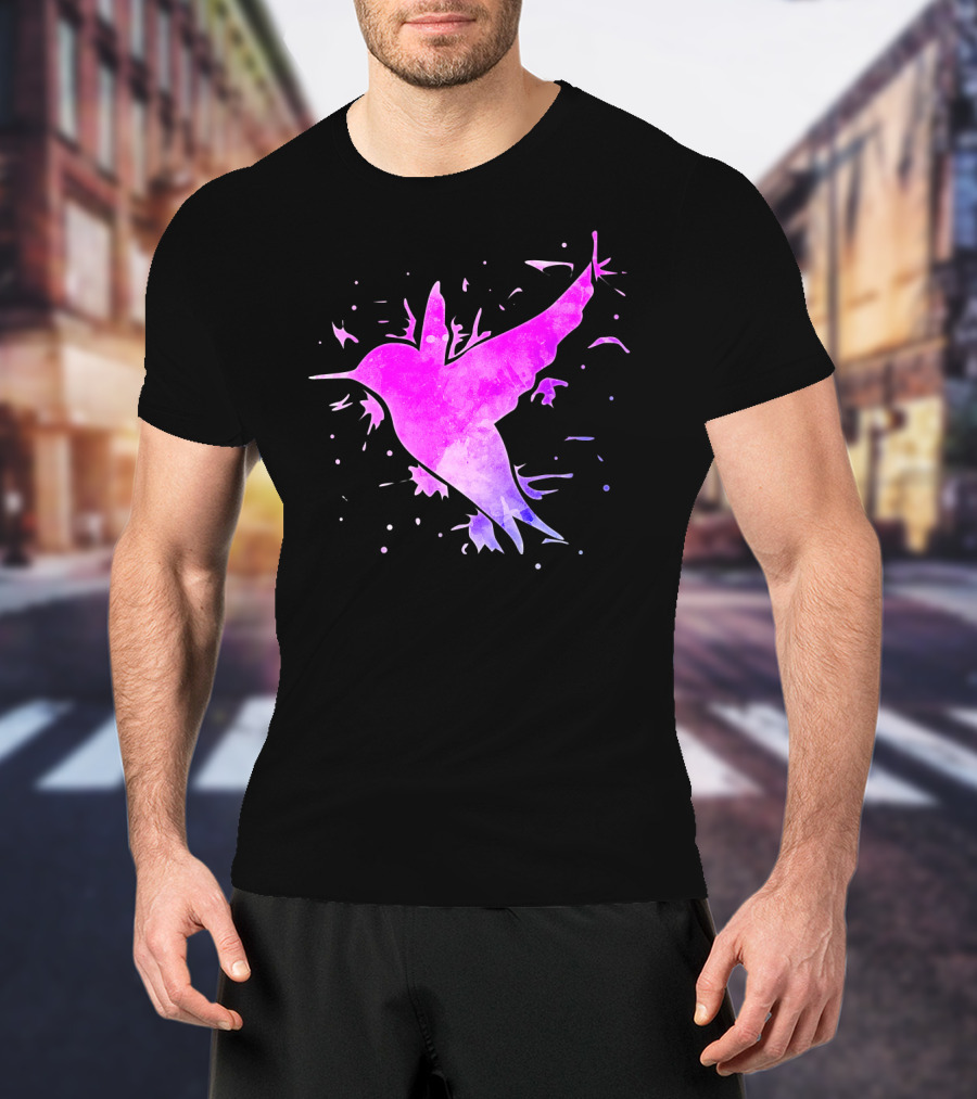 Hummingbird Watercolor Bird Ing In Flight Abstract T-Shirt