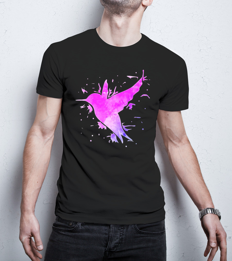 Hummingbird Watercolor Bird Ing In Flight Abstract T-Shirt