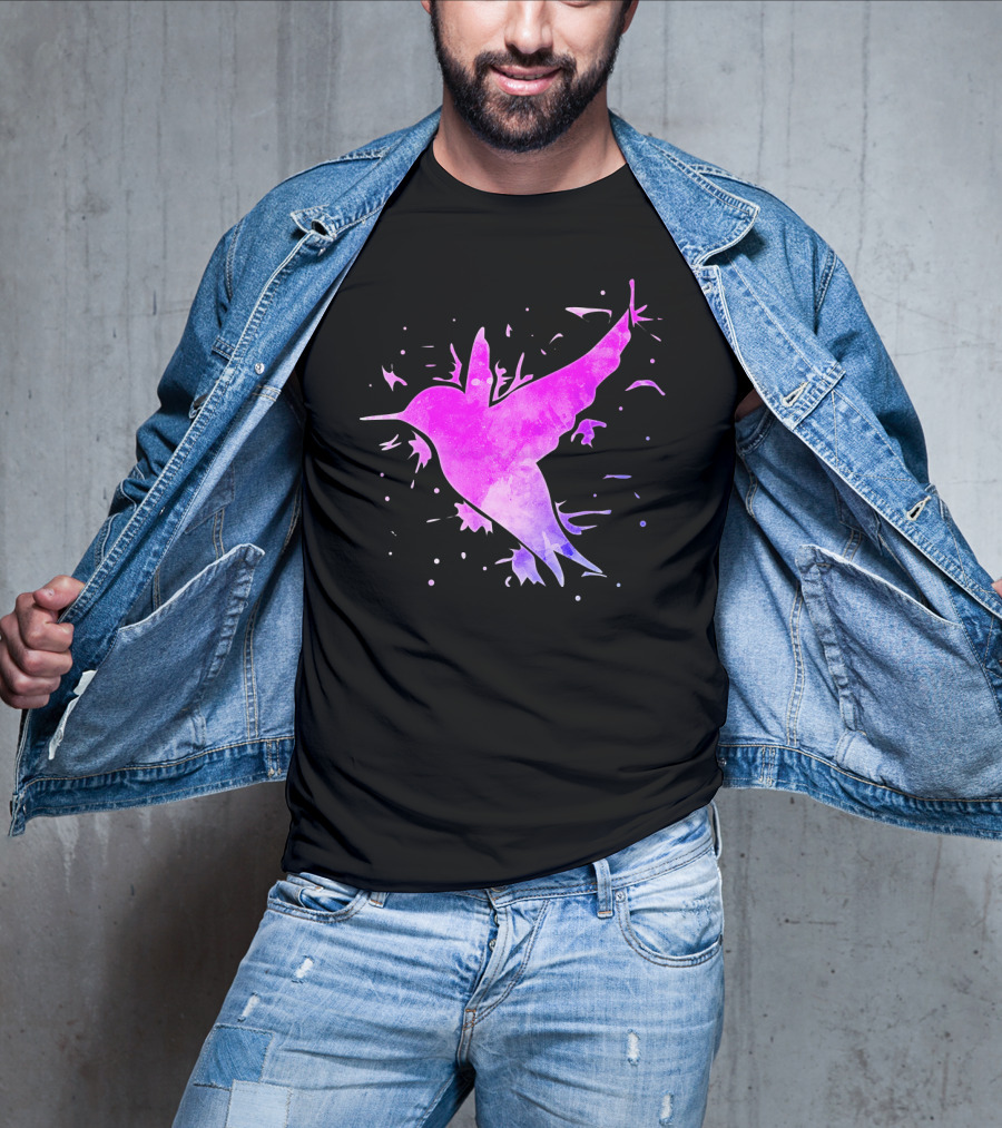 Hummingbird Watercolor Bird Ing In Flight Abstract T-Shirt