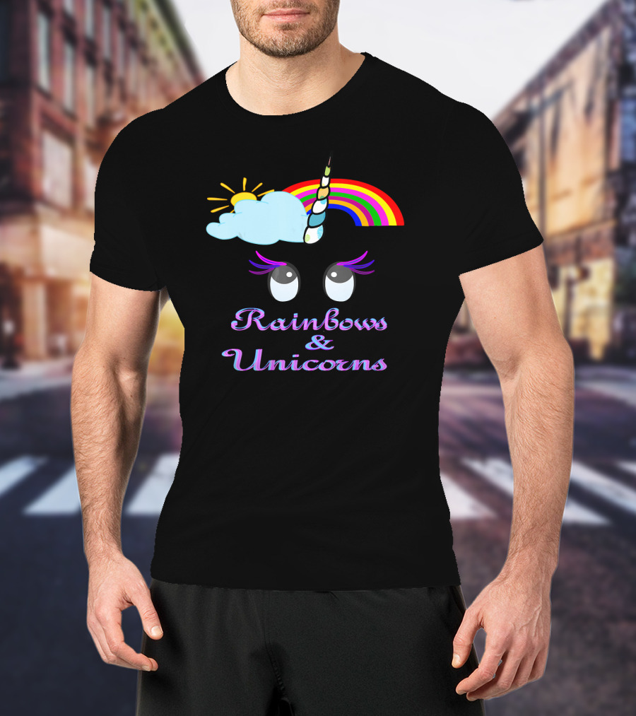 Rainbows And Unicorns Clouds And Sun Dreamy Eyes T-Shirt