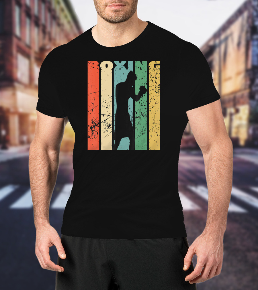 Boxing Vintage Distressed Silhouette Retro Stripes T-Shirt