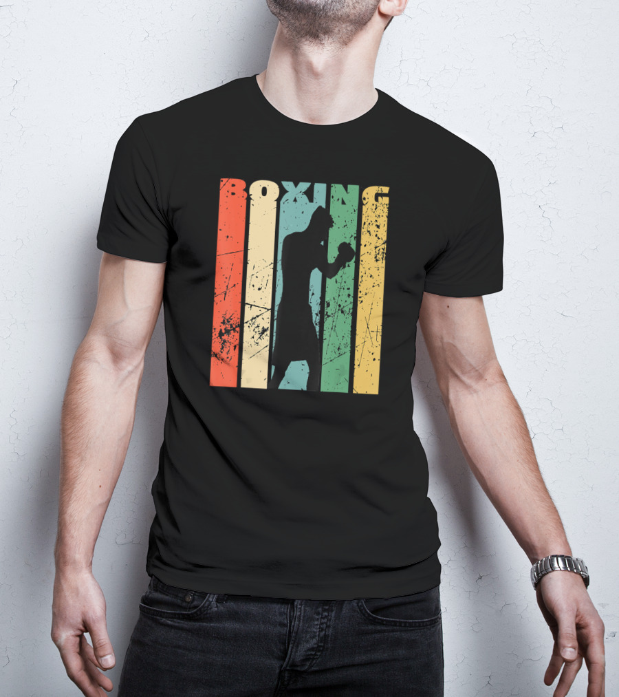 Boxing Vintage Distressed Silhouette Retro Stripes T-Shirt