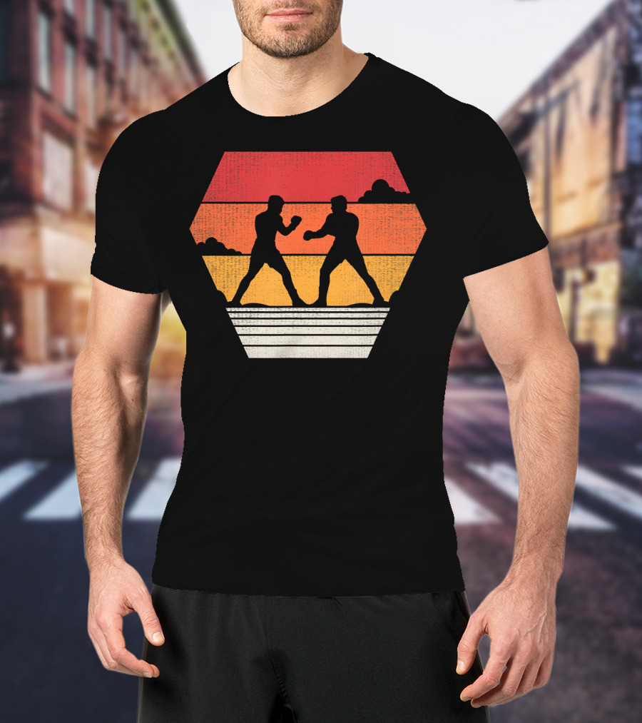 Boxing Vintage 80s Style Sunset Silhouette Retro Boxing Match T-Shirt