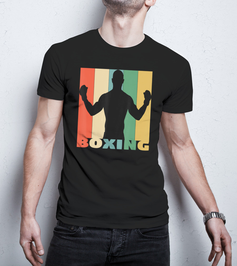 Boxing Silhouette Vintage Stripes For Boxer T-Shirt